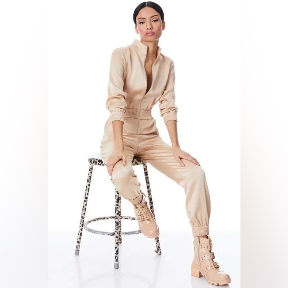 ALICE + OLIVIA Levi Jumpsuit in Satin Jersey, NWT MSRP $595